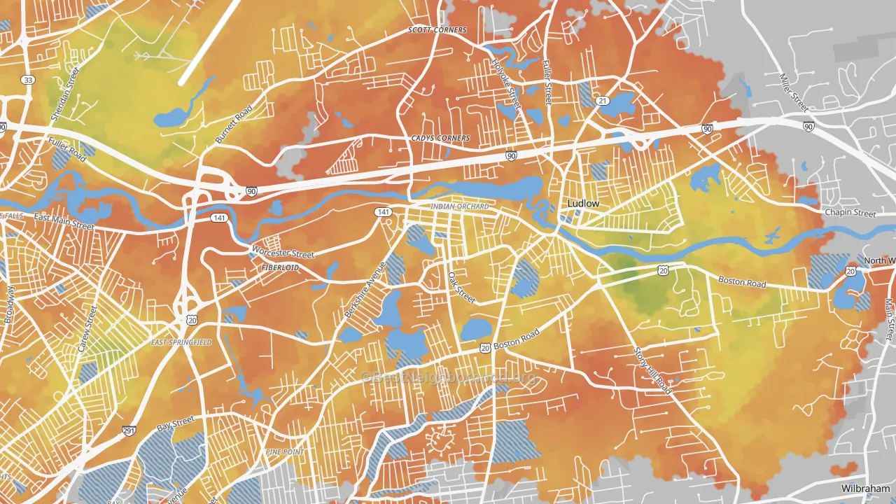Bike Grade map of Indian Orchard, MA