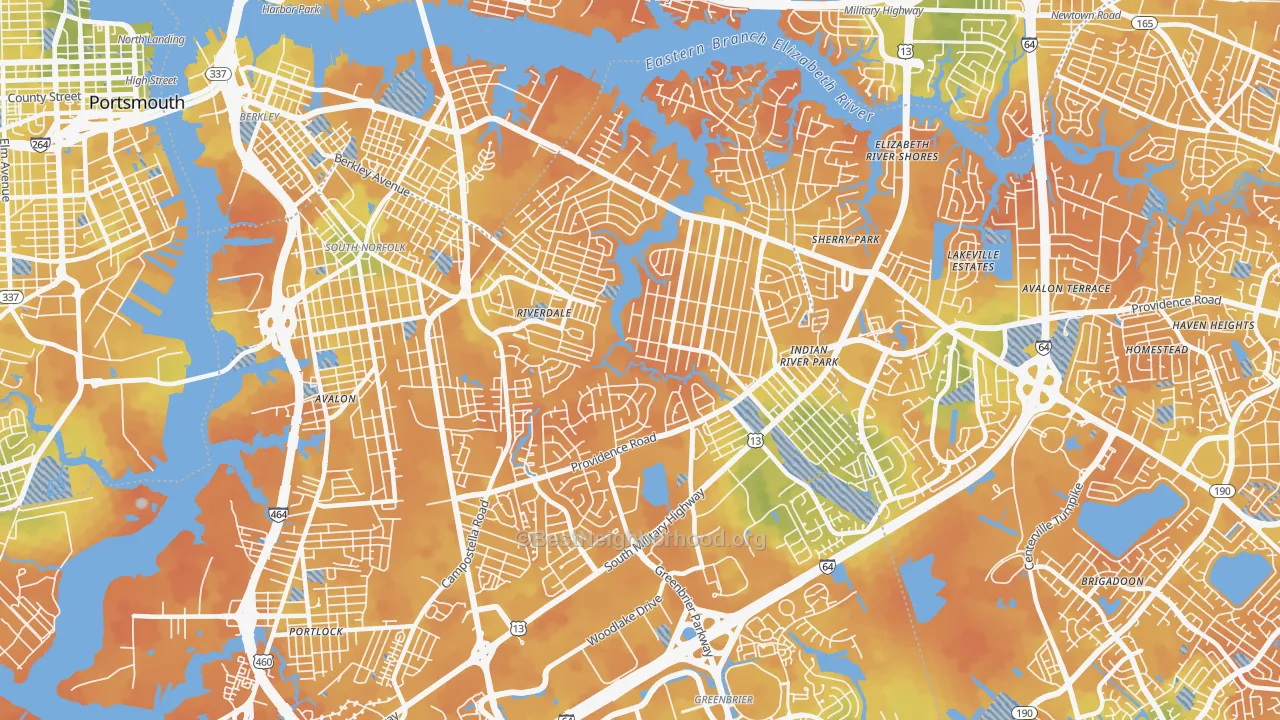 Bike Grade map of Indian River, Chesapeake, VA