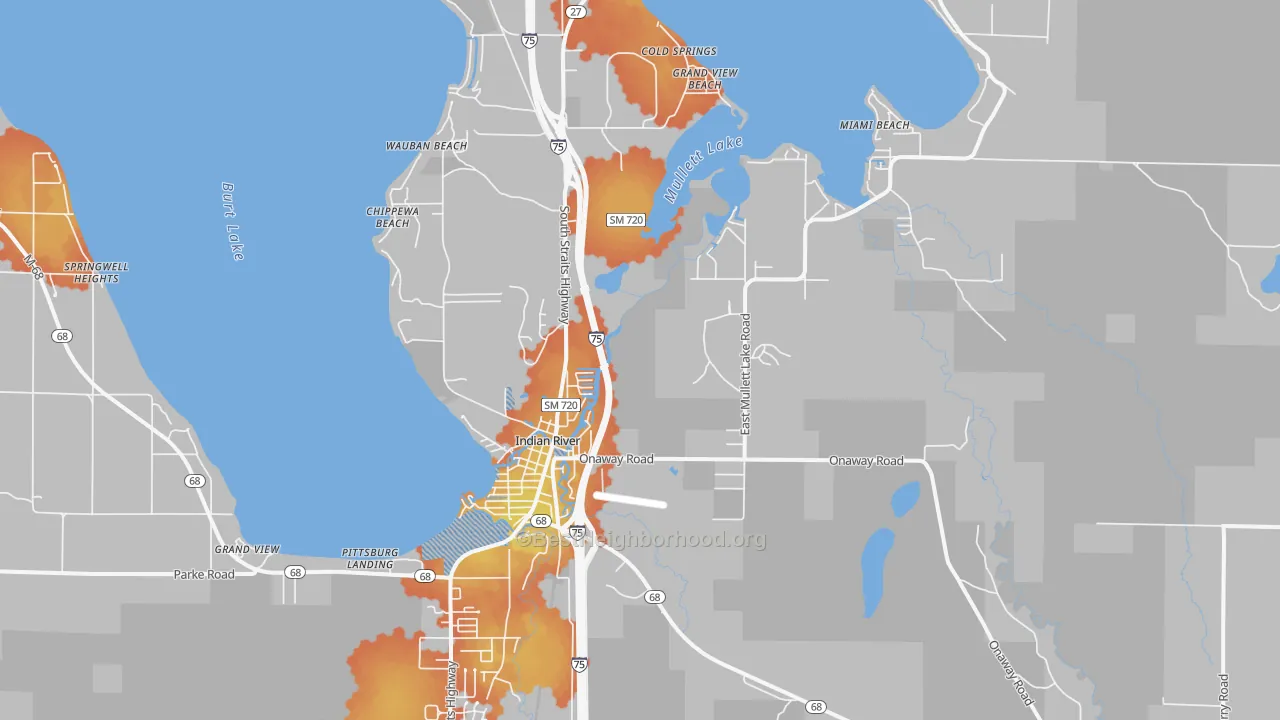 Bike Grade map of Indian River, MI