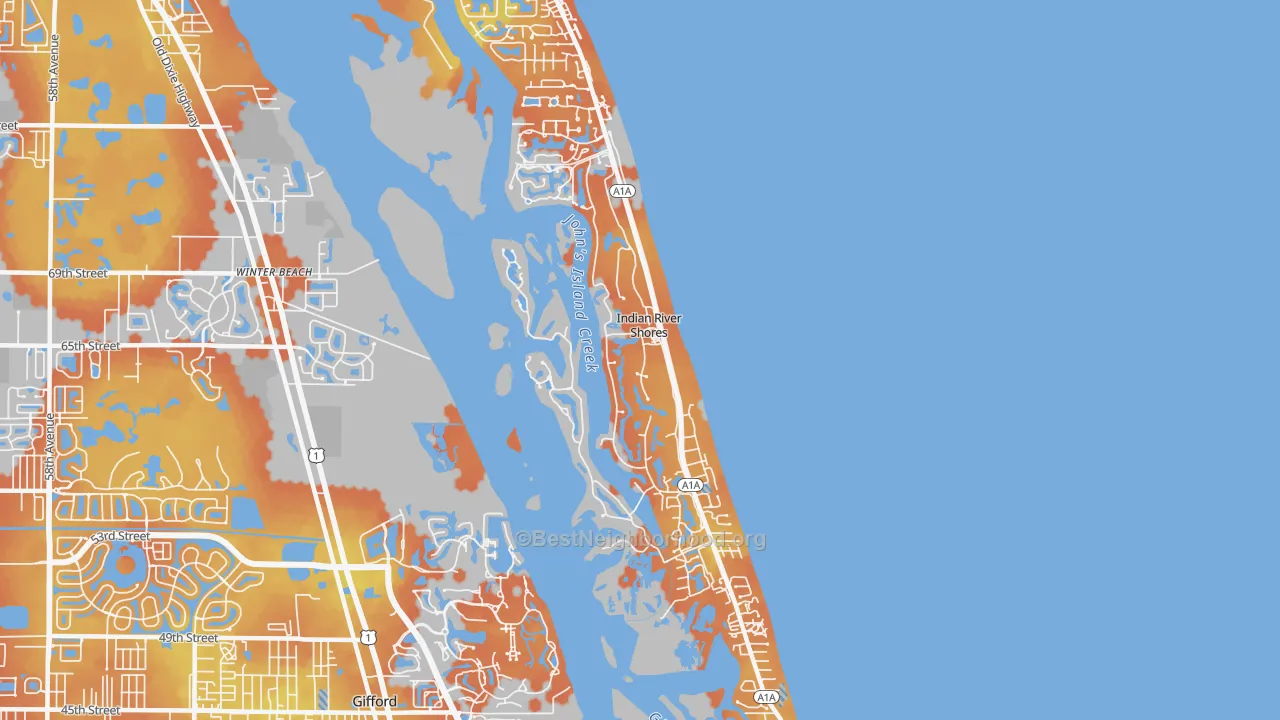 Bike Grade map of Indian River Shores, FL