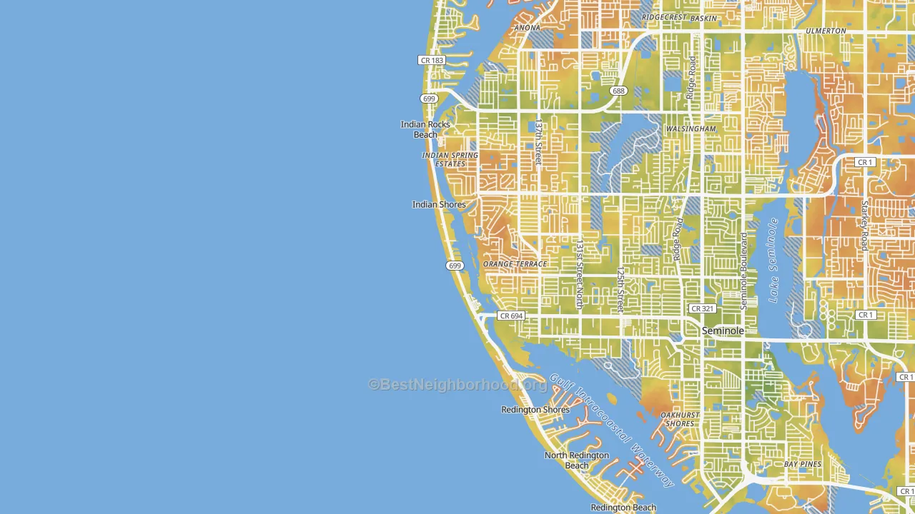 Bike Grade map of Indian Shores, FL