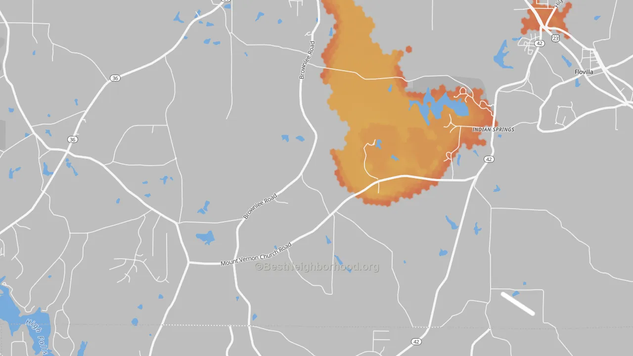 Bike Grade map of Indian Springs, GA