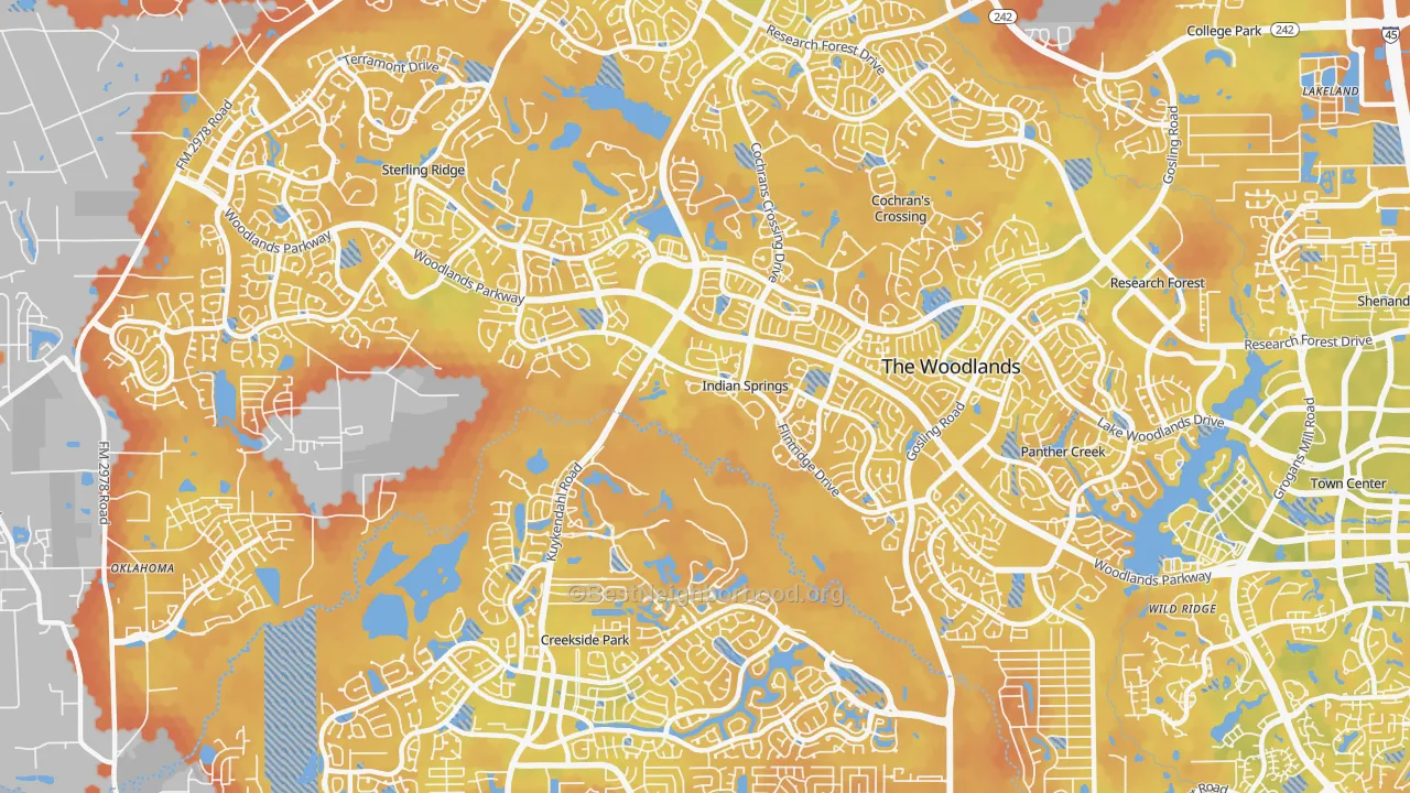 Bike Grade map of Indian Springs, The Woodlands, TX
