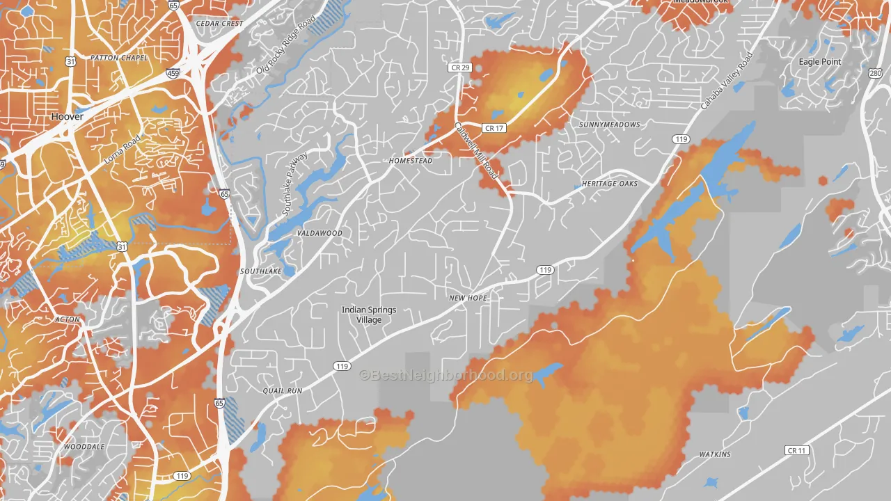 Bike Grade map of Indian Springs Village, AL