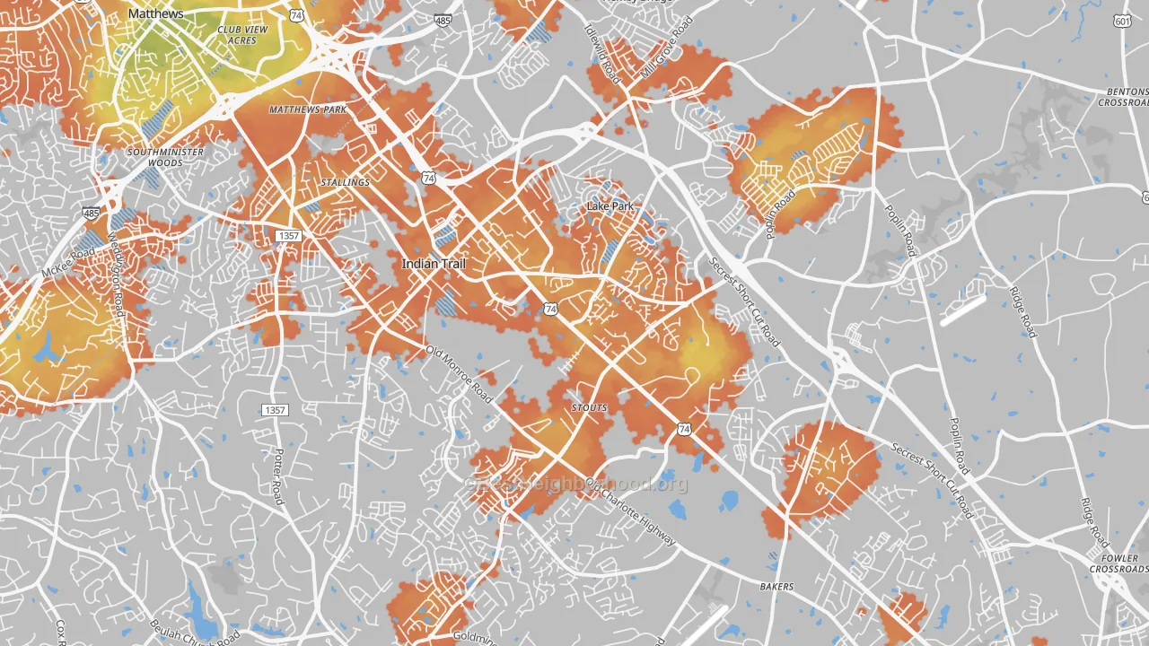 Bike Grade map of Indian Trail, NC