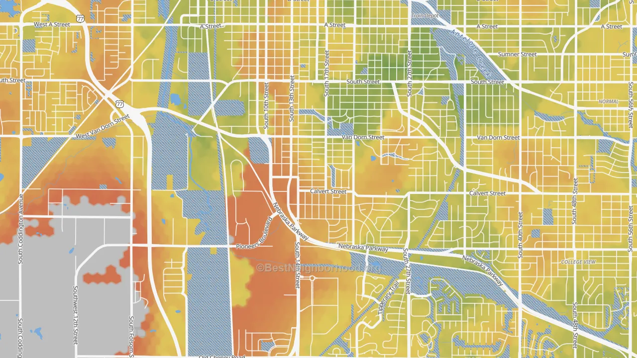 Bike Grade map of Indian Village, Lincoln, NE