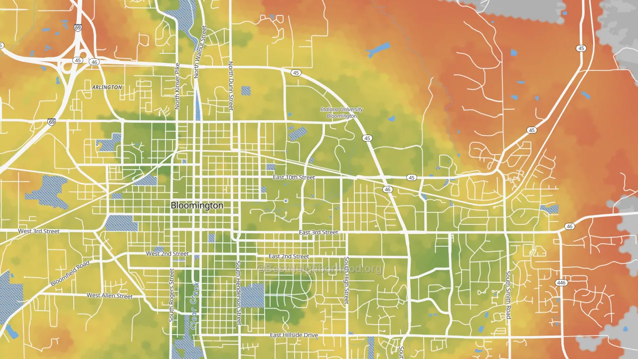 Bike Grade map of Indiana University, Bloomington, IN