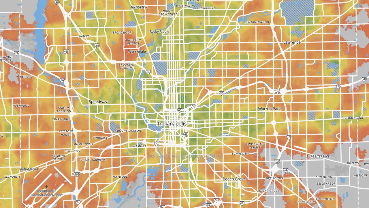 Bike Grade map of Indianapolis, IN