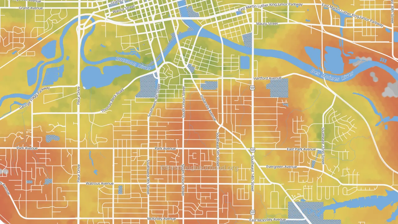 Bike Grade map of Indianola Hills, Des Moines, IA
