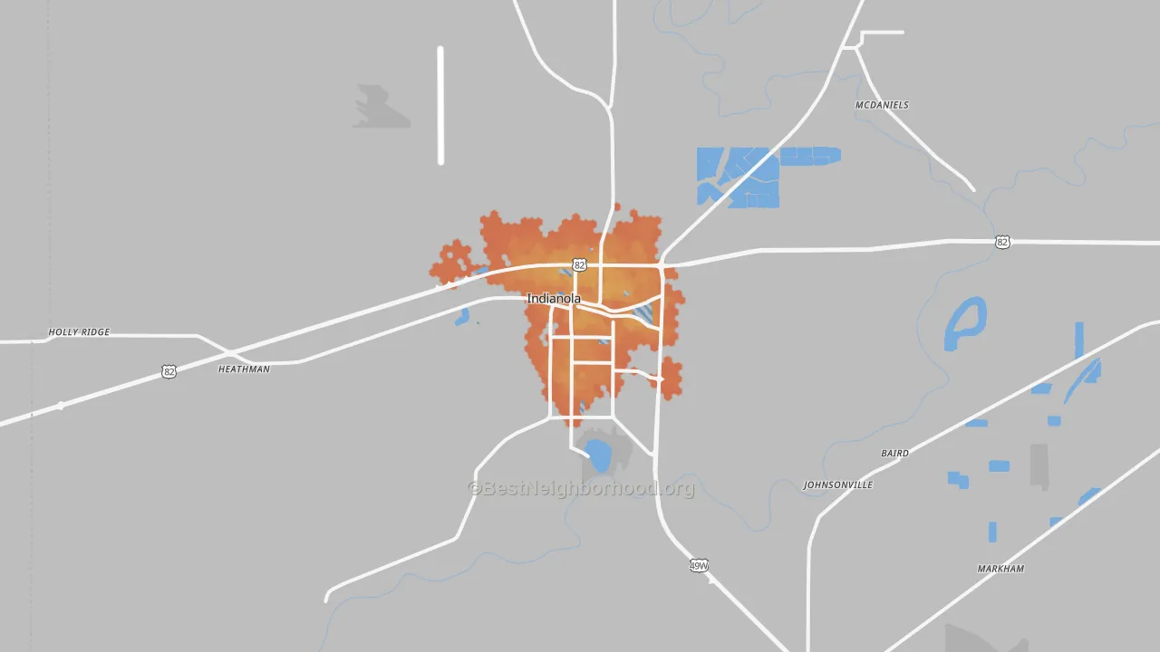 Bike Grade map of Indianola, MS