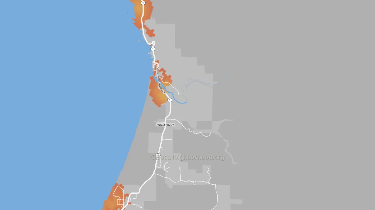 Bike Grade map of Inglenook, CA
