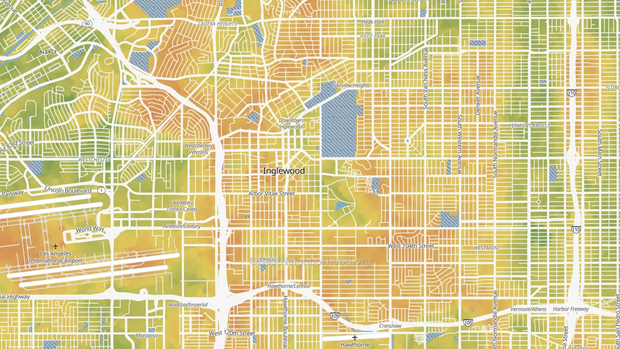 Bike Grade map of Inglewood, CA