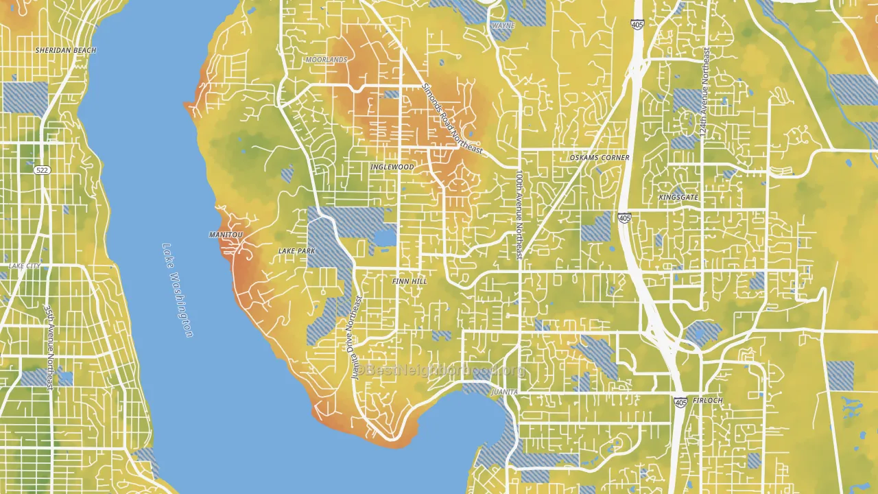 Bike Grade map of Inglewood-Finn Hill, WA