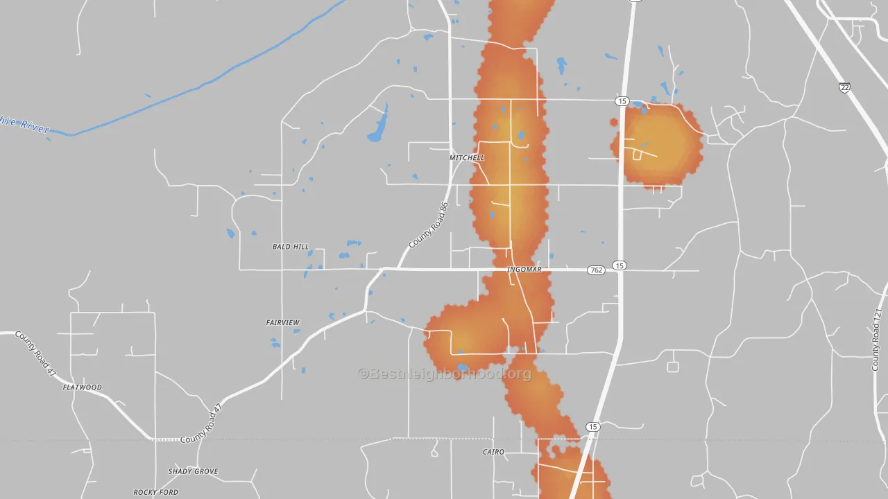 Bike Grade map of Ingomar, MS