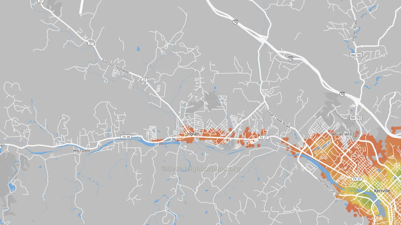 Bike Grade map of Ingram, TX