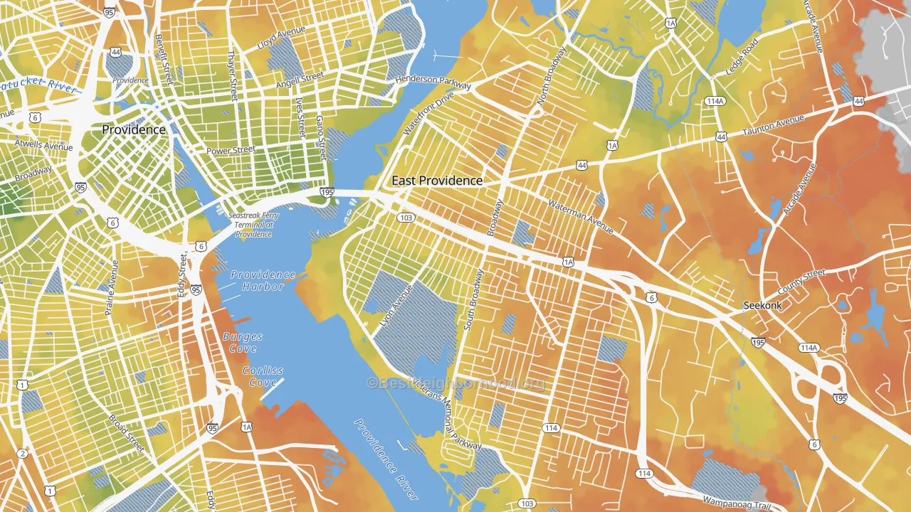 Bike Grade map of Ingrams Corner, East Providence, RI