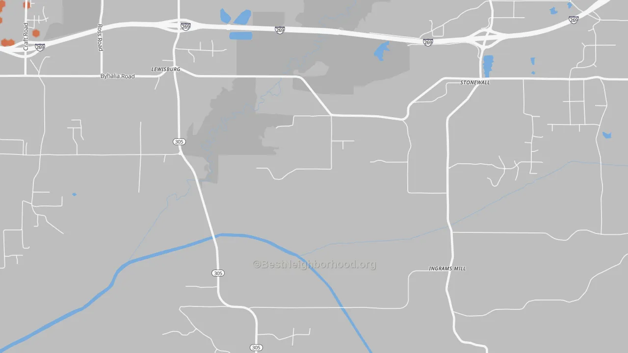 Bike Grade map of Ingrams Mill, MS