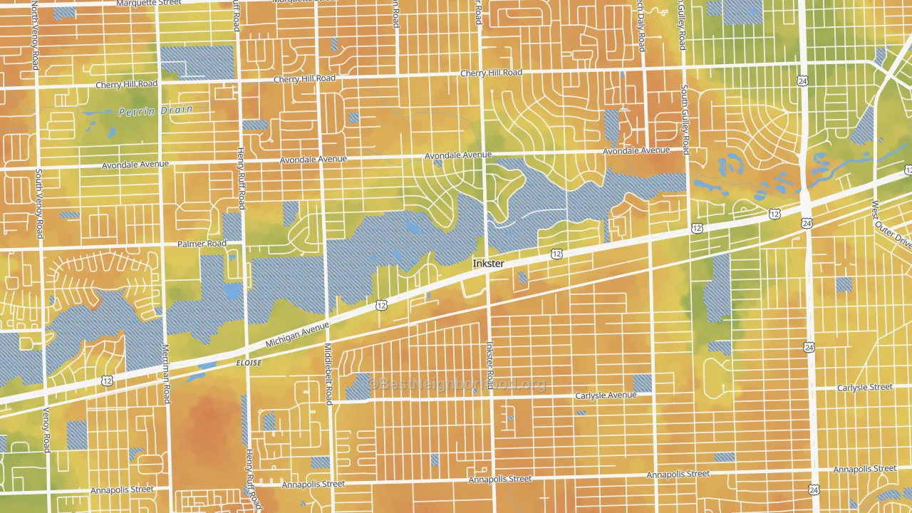 Bike Grade map of Inkster, MI