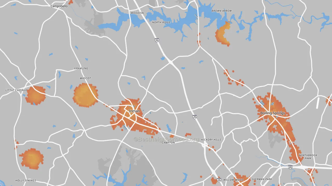 Bike Grade map of Inman, SC