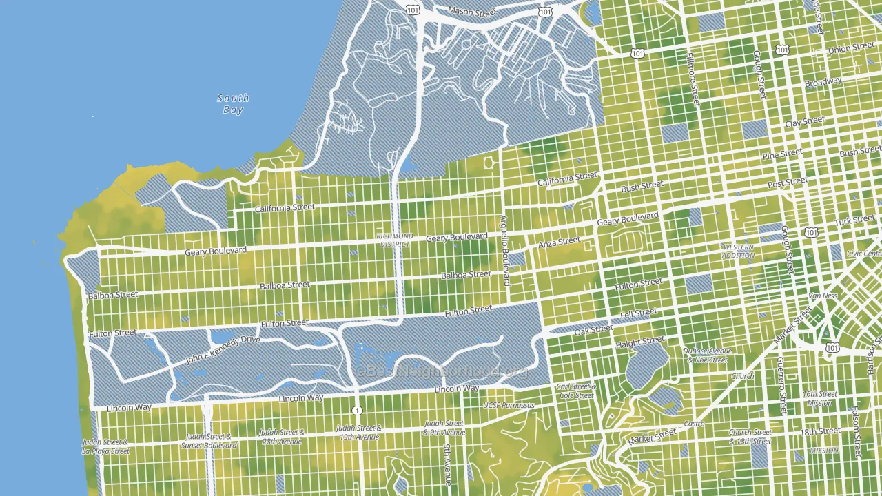 Bike Grade map of Inner Richmond, San Francisco, CA