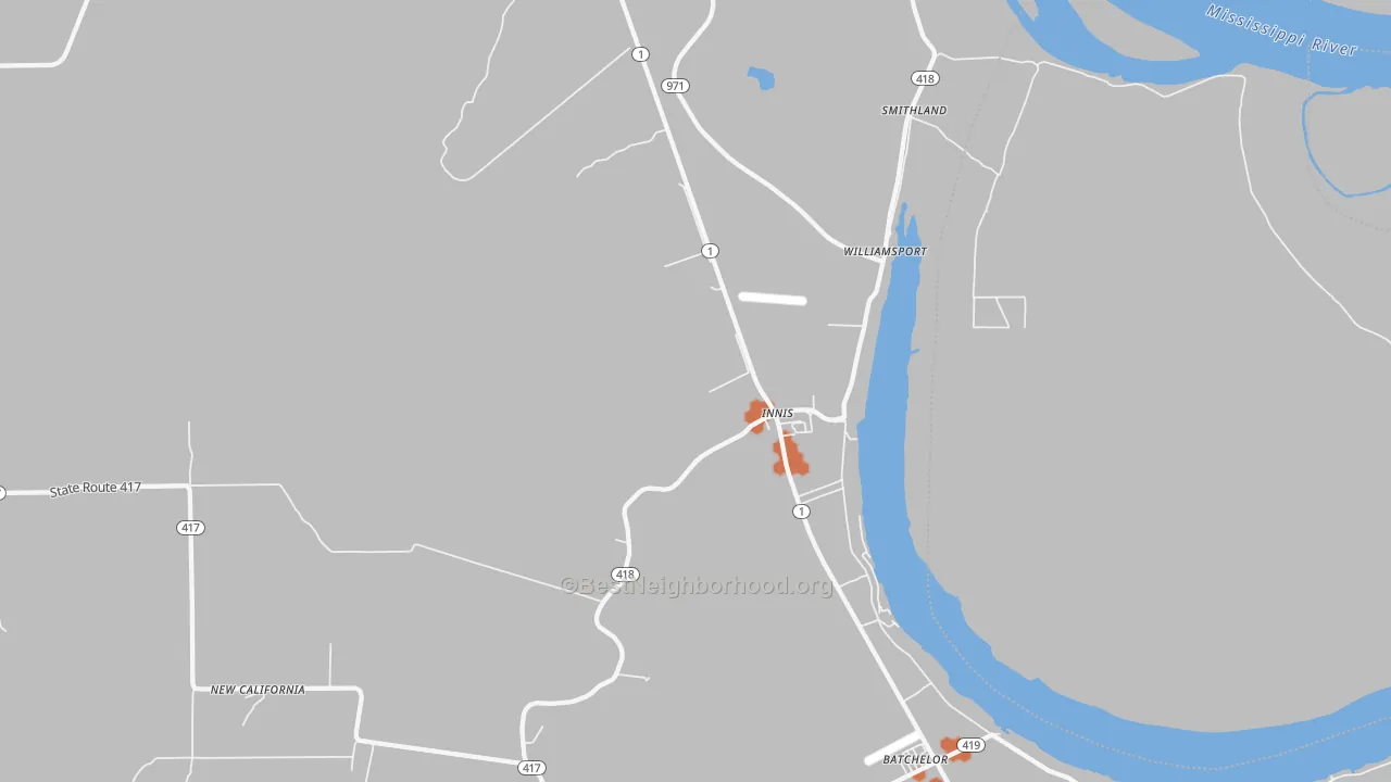 Bike Grade map of Innis, LA