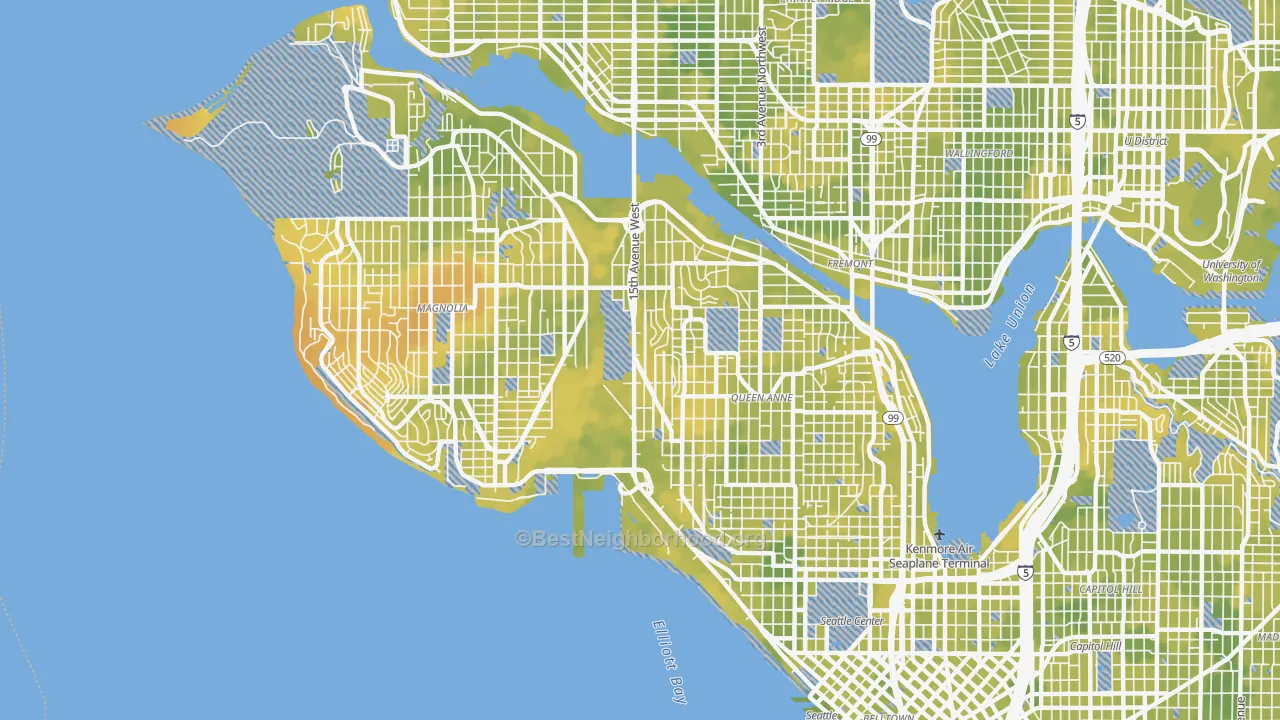 Bike Grade map of Interbay, Seattle, WA