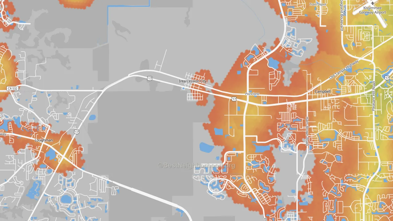 Bike Grade map of Intercession City, FL