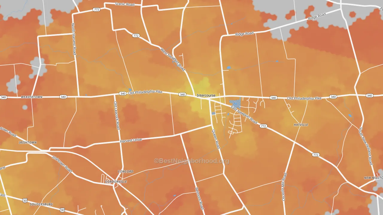 Bike Grade map of Intercourse, PA