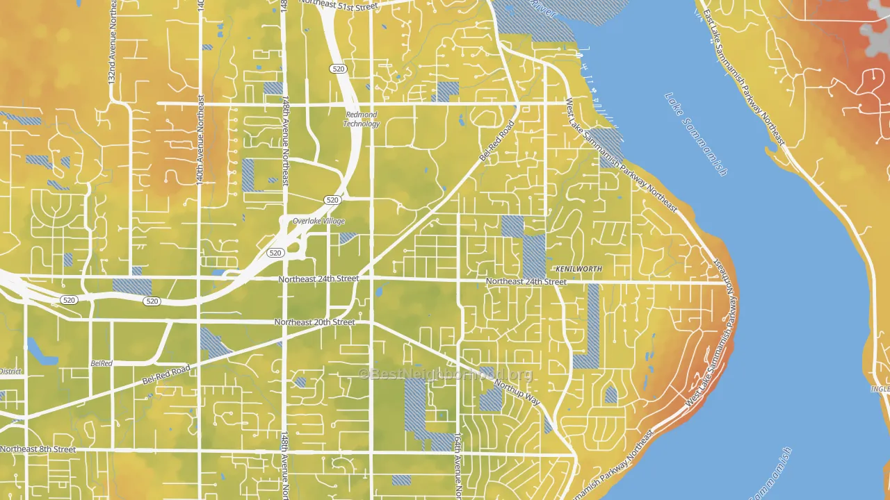 Bike Grade map of Interlake, Bellevue, WA