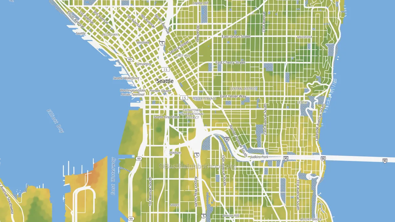 Bike Grade map of International District, Seattle, WA