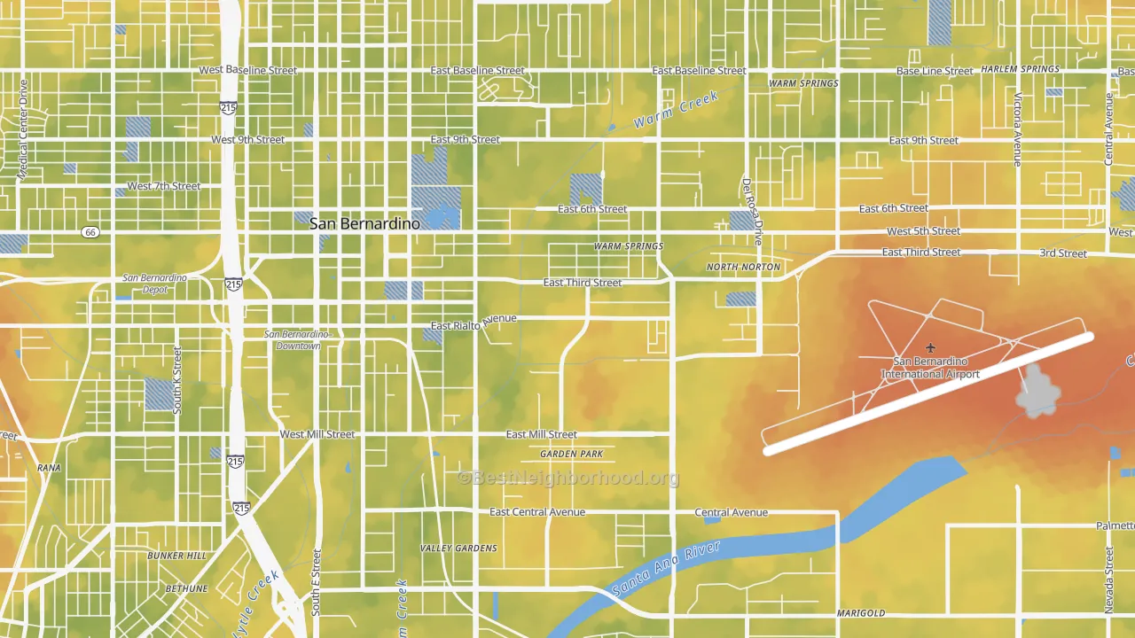 Bike Grade map of International, San Bernardino, CA