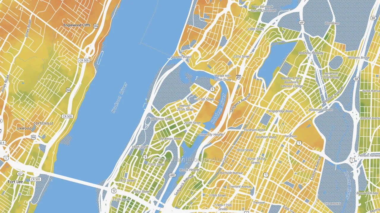 Bike Grade map of Inwood, Manhattan, NY