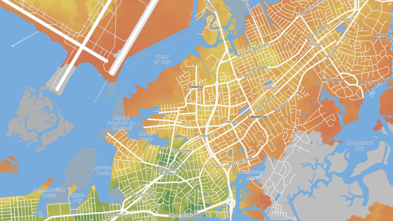 Bike Grade map of Inwood, NY
