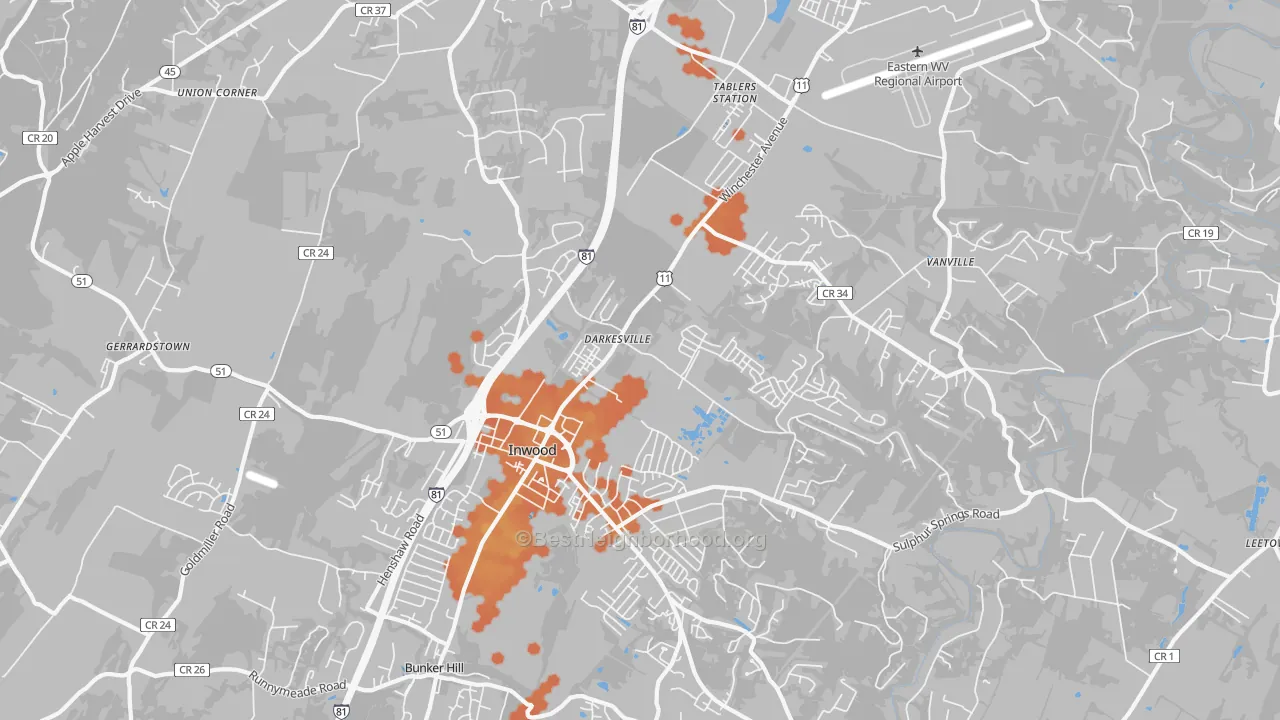 Bike Grade map of Inwood, WV