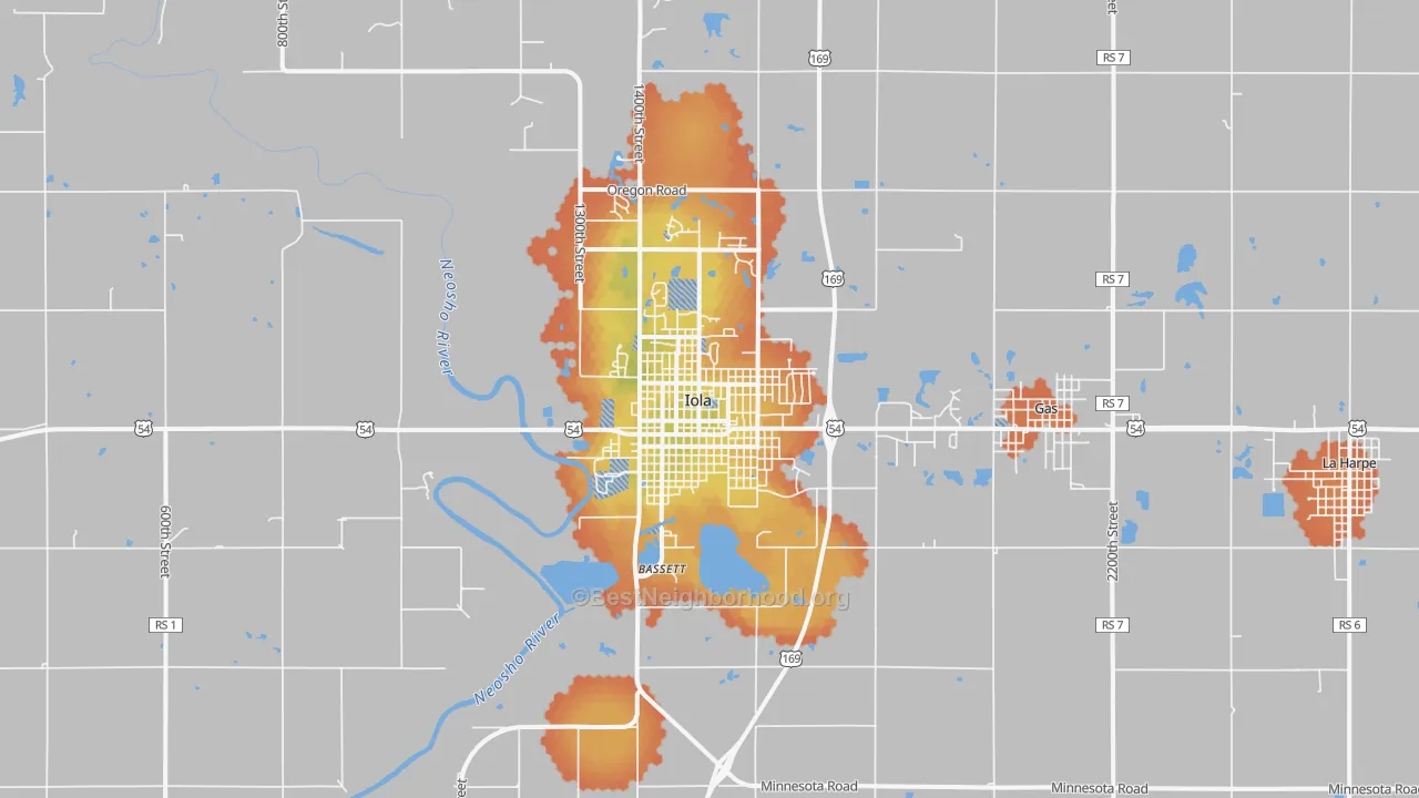 Bike Grade map of Iola, KS