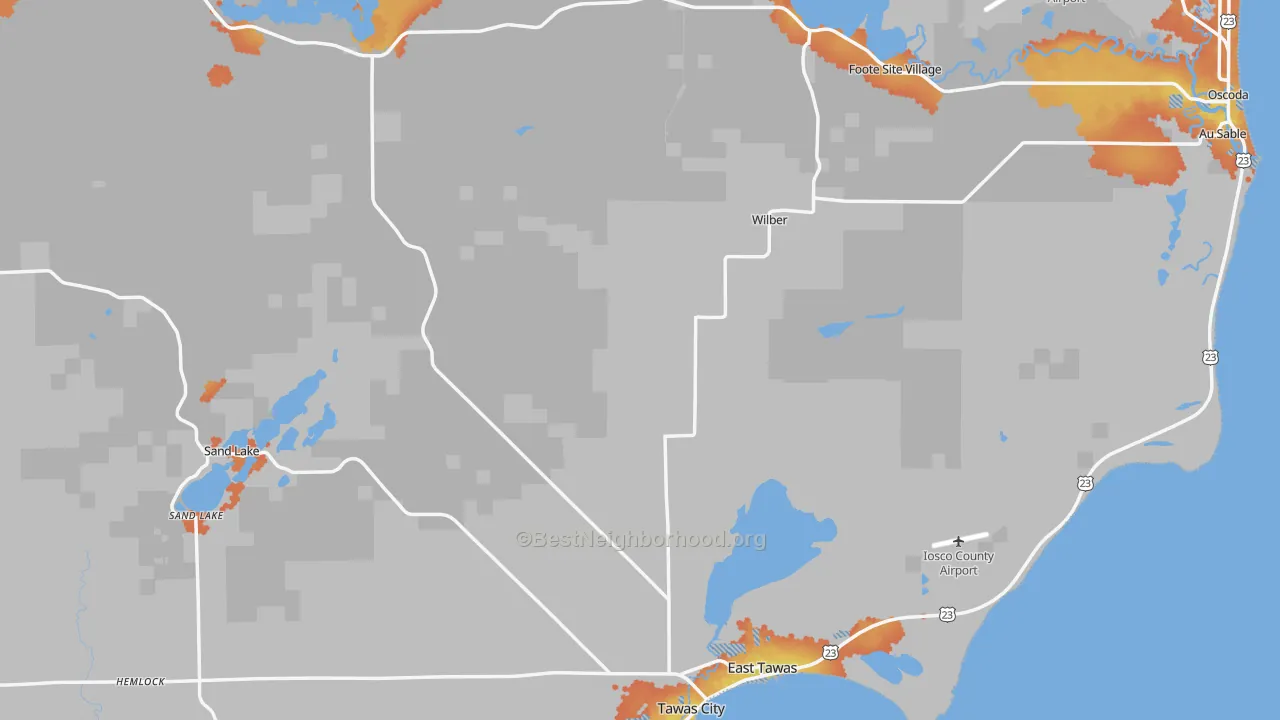 Bike Grade map of Iosco County, MI