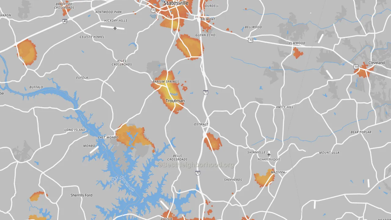 Bike Grade map of Iredell County, NC