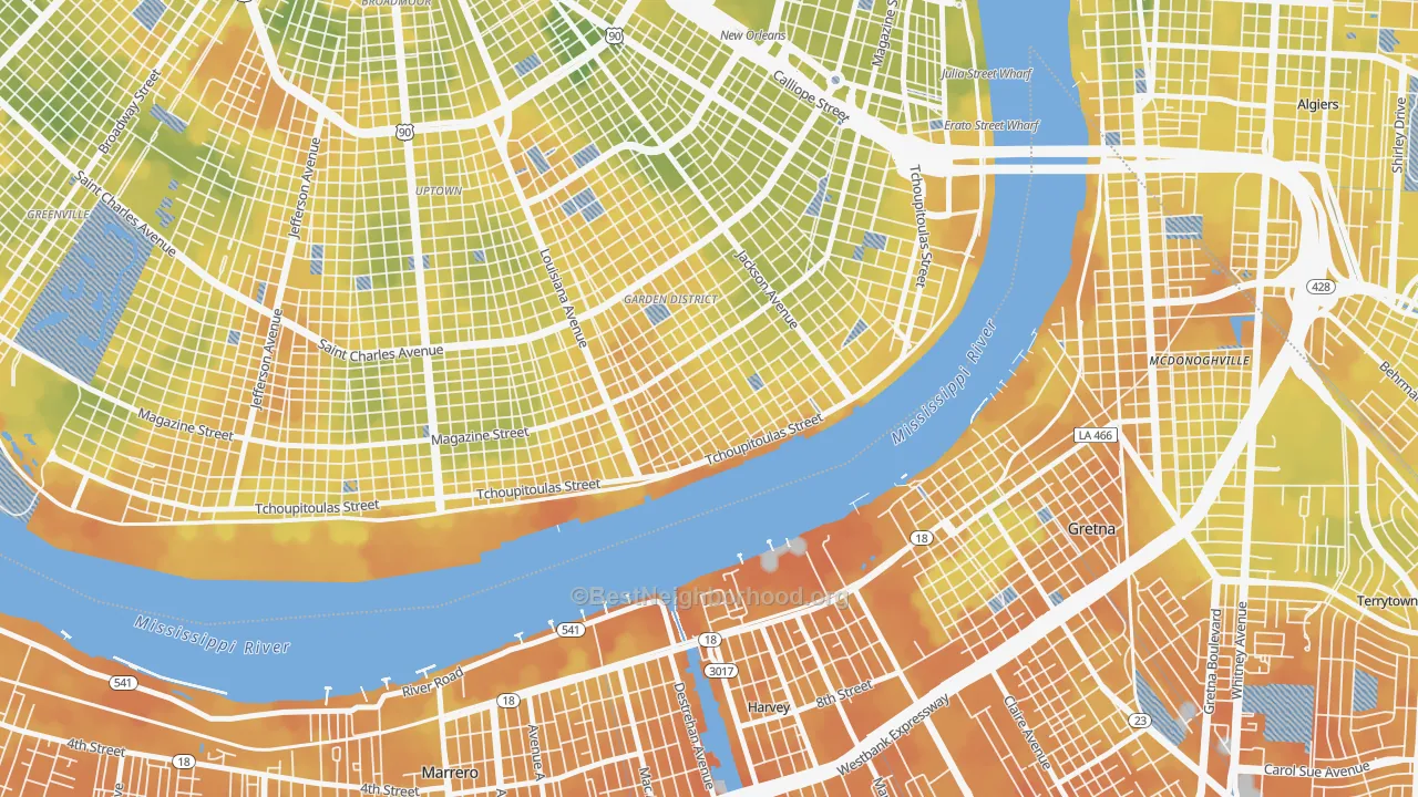 Bike Grade map of Irish Channel, New Orleans, LA