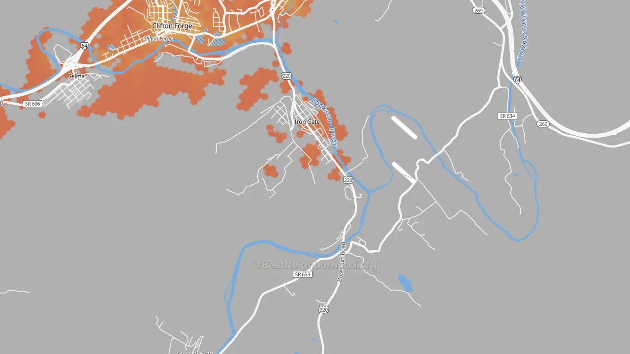 Bike Grade map of Iron Gate, VA