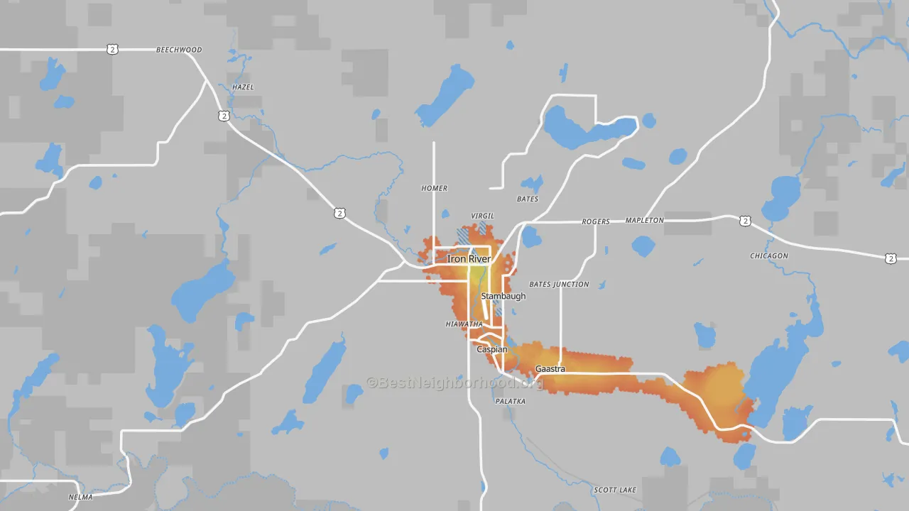 Bike Grade map of Iron River, MI
