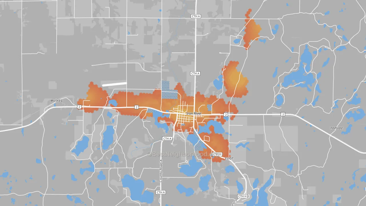Bike Grade map of Iron River, WI