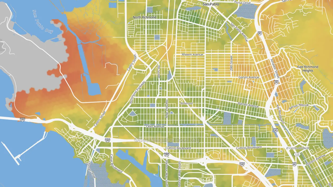 Bike Grade map of Iron Triangle, Richmond, CA