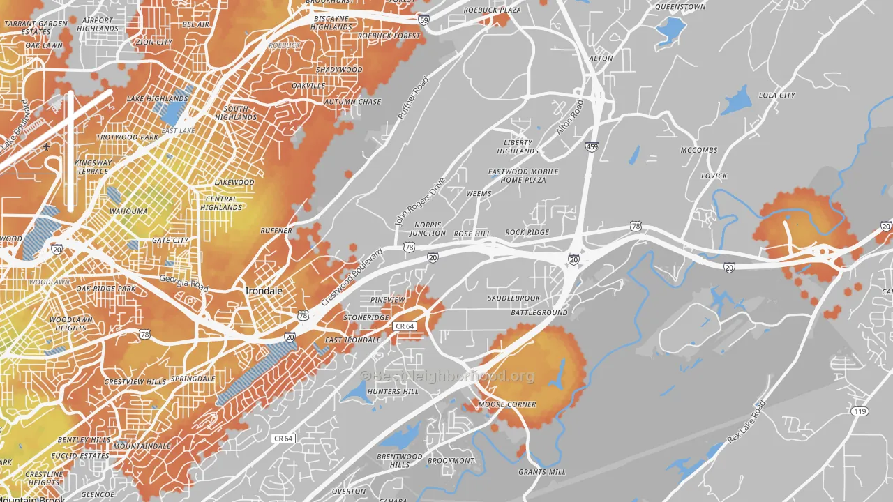 Bike Grade map of Irondale, AL