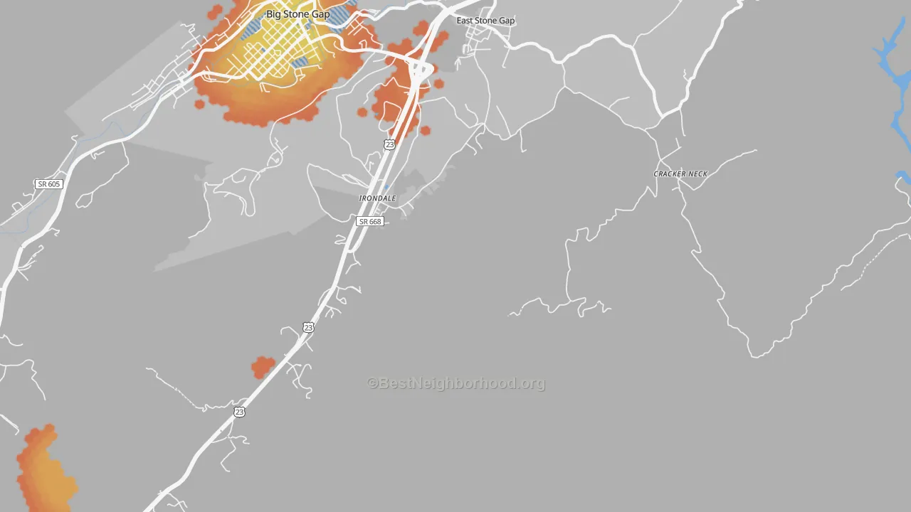 Bike Grade map of Irondale, VA