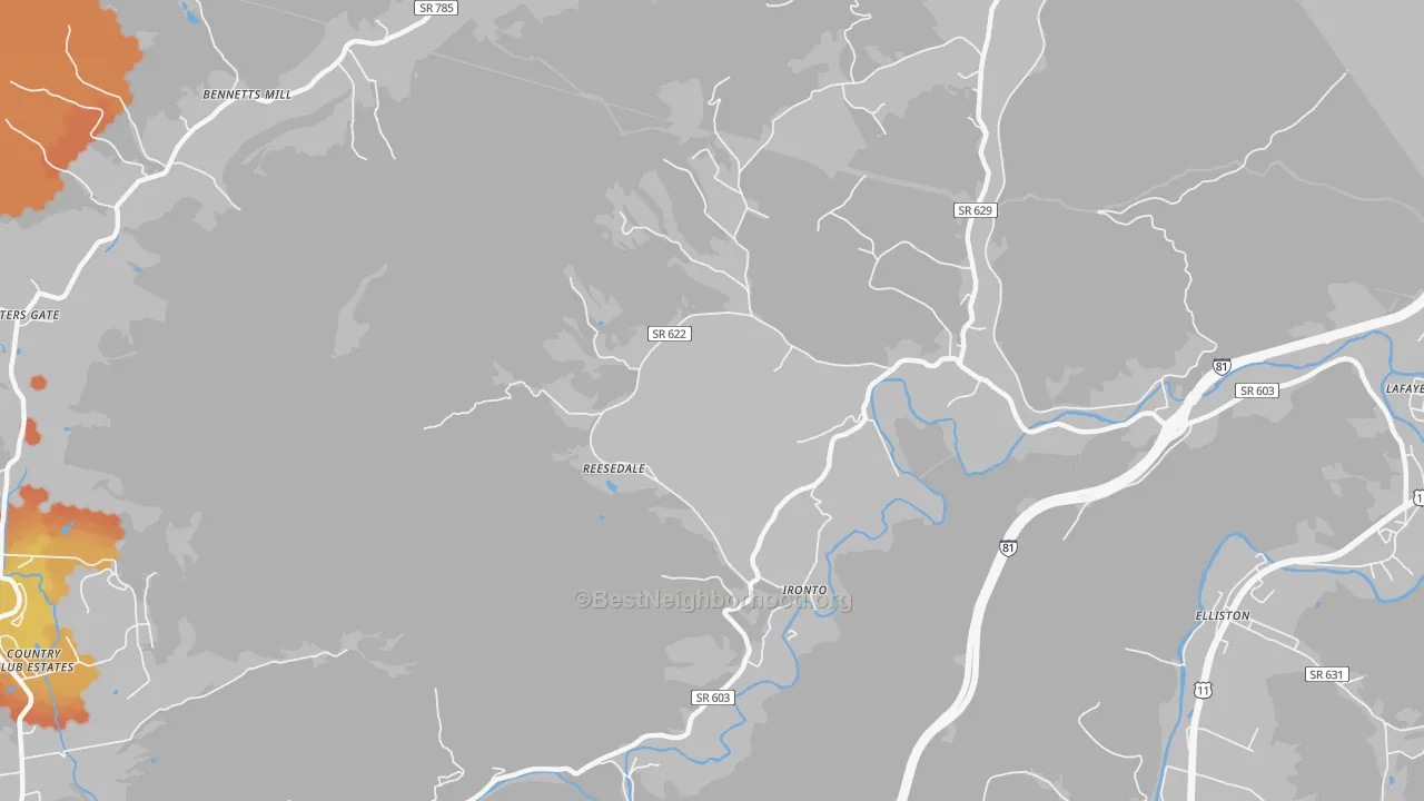 Bike Grade map of Ironto, VA