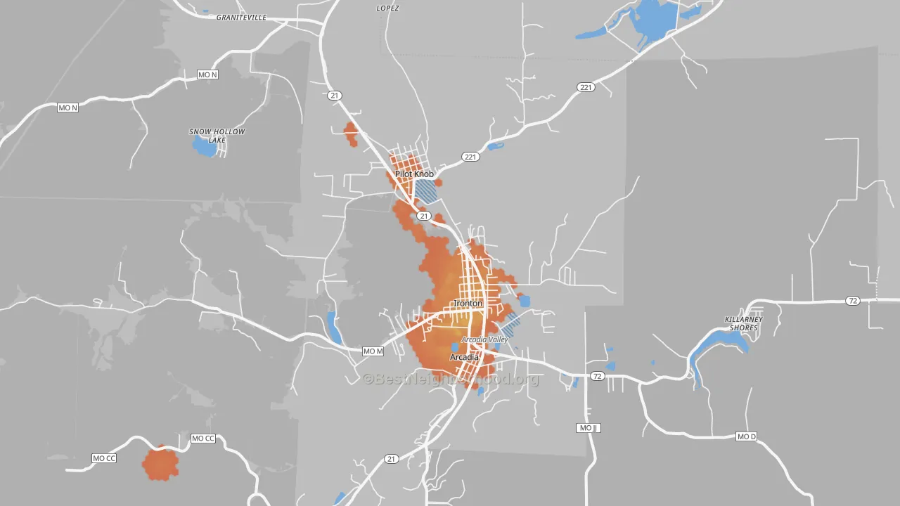 Bike Grade map of Ironton, MO