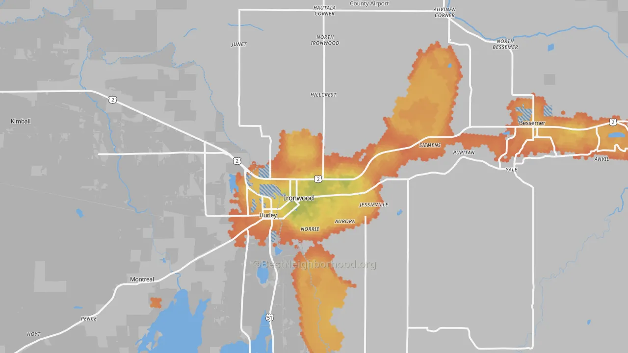 Bike Grade map of Ironwood, MI