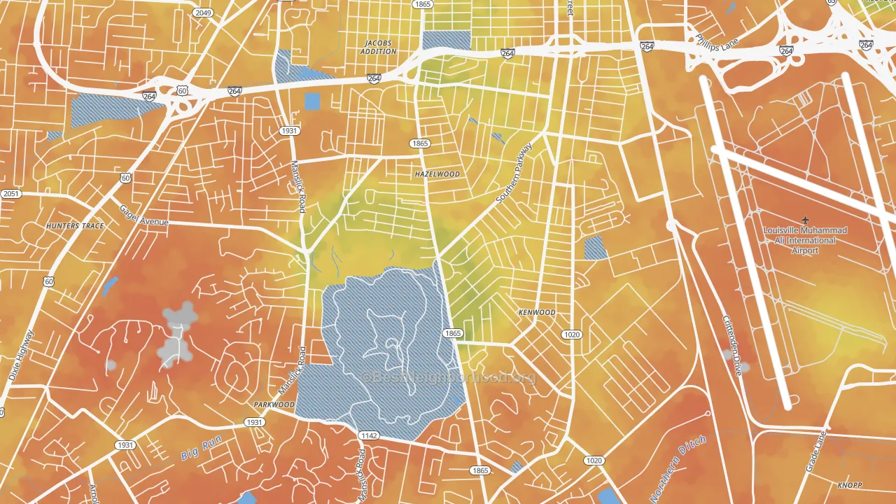 Bike Grade map of Iroquois, Louisville, KY