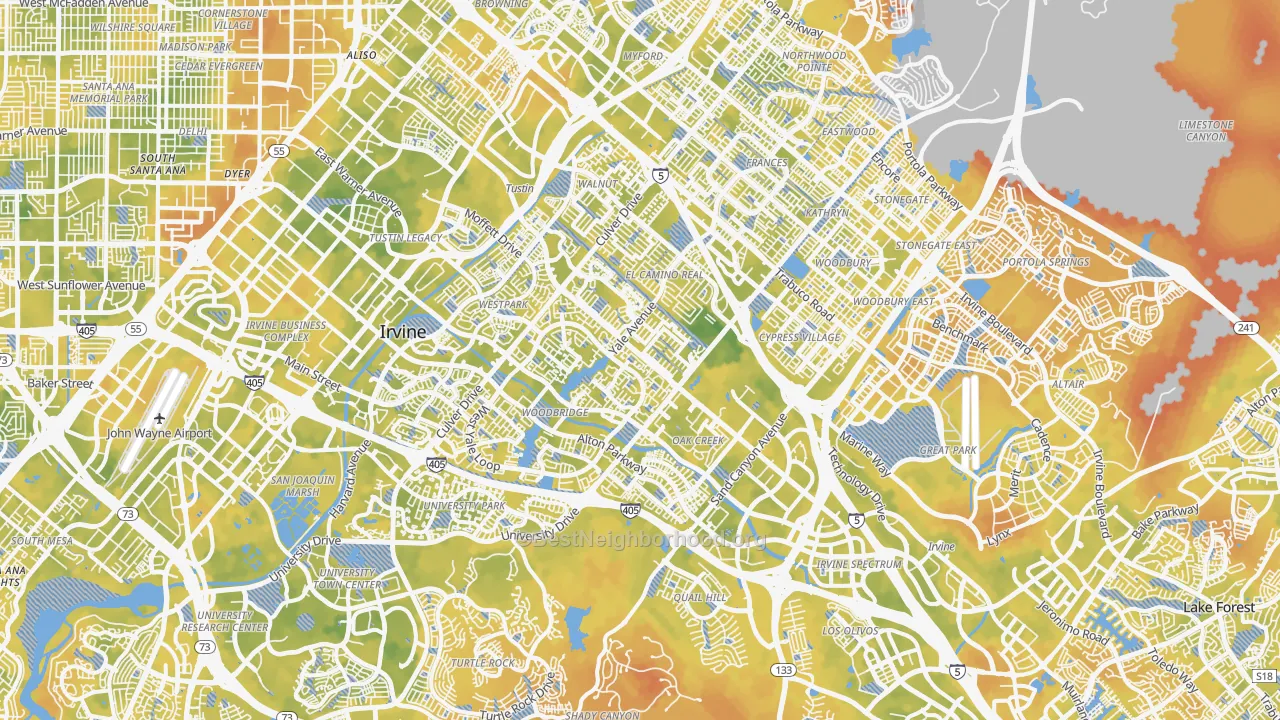Bike Grade map of Irvine, CA