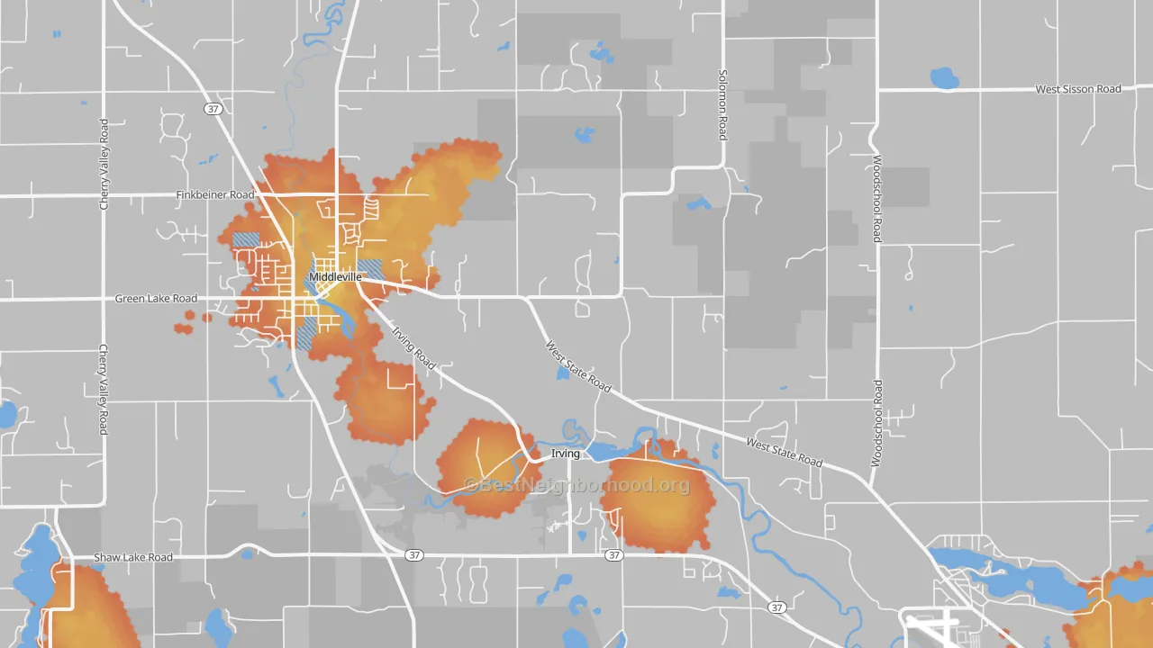 Bike Grade map of Irving, MI